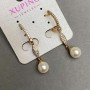 Xuping Earrings with Mallorca Pearl and White Crystals, 43x8mm+-, 18K Gold Plated