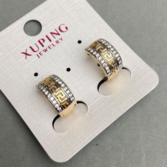 Earrings Xuping white crystals 15x8mm±, 18K gold-plated