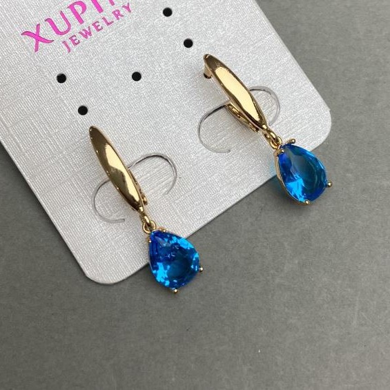 Xuping Earrings with Blue Stones 28×7mm, 18K Gold Plated