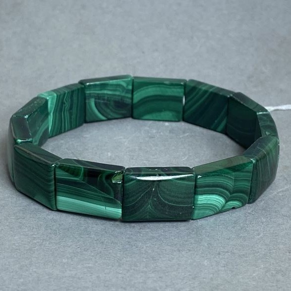 Clearance! Malachite Bracelet, smooth link, 16x12mm diameter +-, length 18cm+-, stretch (minor nicks)