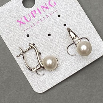 Xuping earrings rhodium-plated with pearls 19x8mm+