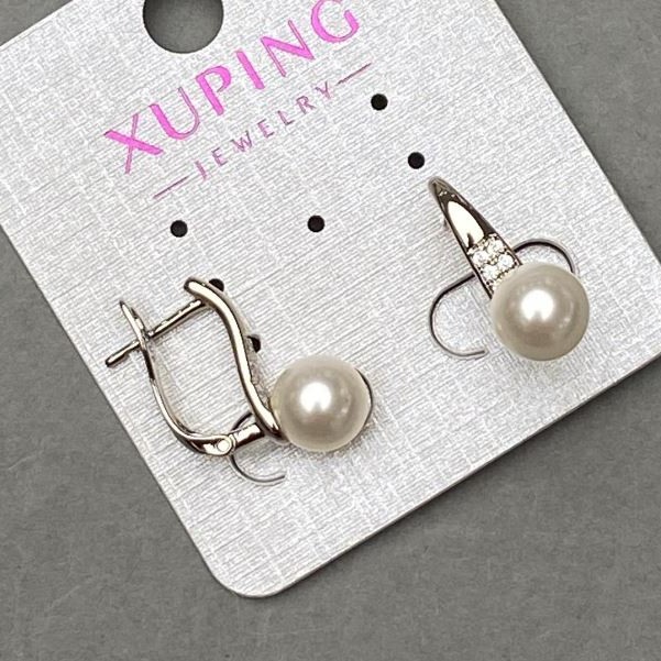 Xuping earrings rhodium-plated with pearls 19x8mm+