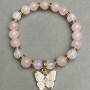Bracelet Pink Quartz bead 8mm+- Moonstone faceted bead 8mm+- with pendant, length 18cm+- stretch