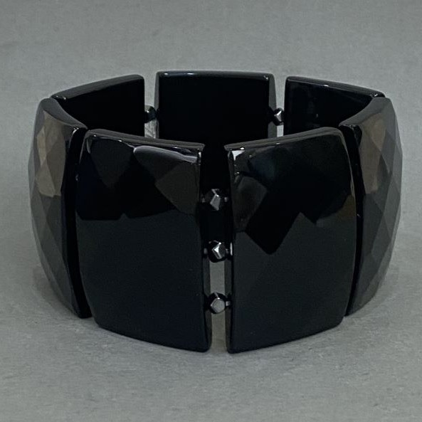 Bracelet Agate faceted link 40x29mm ± Hematite multi-faceted bead, diameter 4mm ±, length 18cm ± stretch