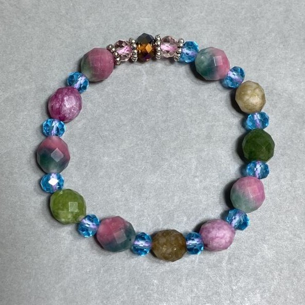 Turquoise bracelet tourmaline faceted seed 10x7mm+- Czech crystal 6x5mm+-, length 18cm+- stretch