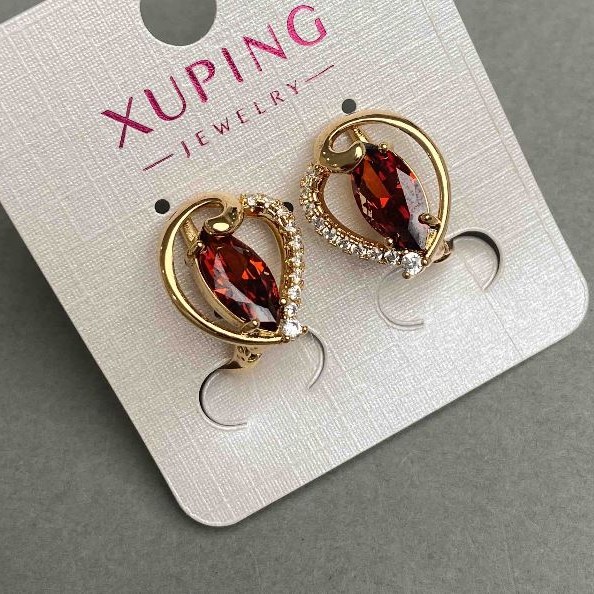 Xuping earrings with white rhinestones and red stones, diameter 16x14mm ±, 18K gold plating