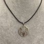 Pendant Trident in a Circle, diameter 25 mm ± silver-toned metal on eco-leather cord, length 60 cm +5 cm extension chain