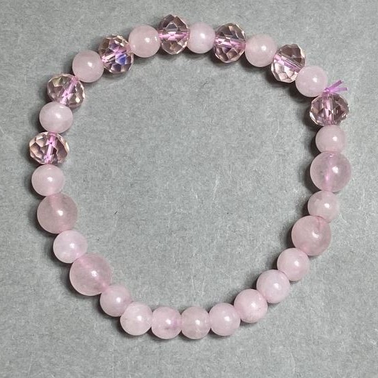 Bracelet Pink Quartz round bead 6mm +- Czech crystal 8x6mm +-, length 18cm +- stretch