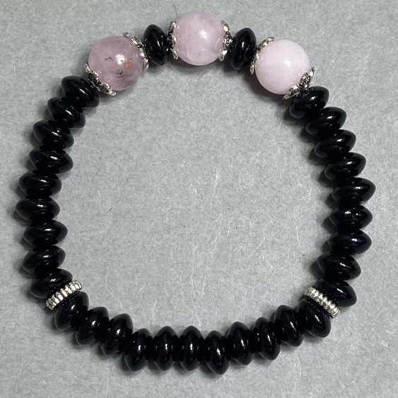 Bracelet Agate rondelle 8×4mm ± Pink quartz bead 10mm ± length 18cm ± stretch