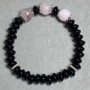 Bracelet Agate rondelle 8×4mm ± Pink quartz bead 10mm ± length 18cm ± stretch