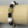 Bracelet Green Opal smooth round bead, diameter 10mm+- , Agate rondelle, diameter 8x4mm+- with inserts, length 18cm+- stretch