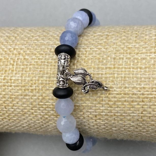 Aquamarine bracelet faceted round bead 8mm± with Shungite rondelle 8x4mm± with inserts, length 18cm± stretch