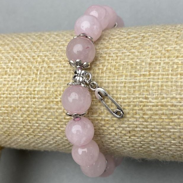 Bracelet Pink Quartz smooth round bead 10mm± with inserts, length 18cm± stretch