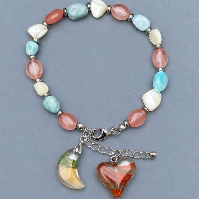 Bracelet Pearl, Chalcedony, Amazonite tumbled 7-10x7-8mm ±, length 18cm +5 extension chain