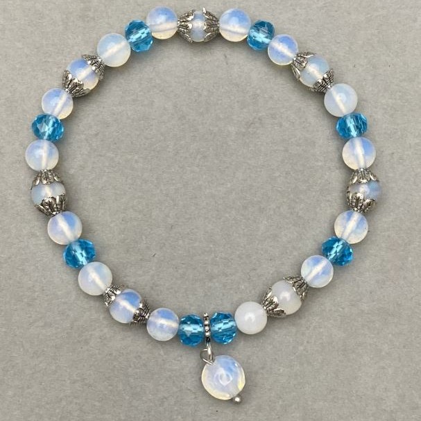 Opalite bracelet smooth round bead 6mm± Czech crystal 6x5mm± length 18cm± stretch