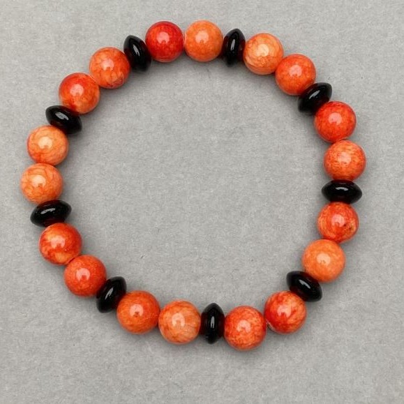 Bracelet Coral (artificial) bead 8mm+- Agate rondelle 8x4.5mm+- length 18cm+- stretch