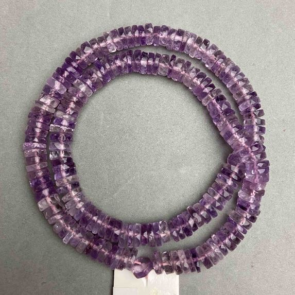 Amethyst natural gemstone faceted rondelle beads, diameter 7-7.5×2-2.5 mm ±, length 40 cm ± on a thread