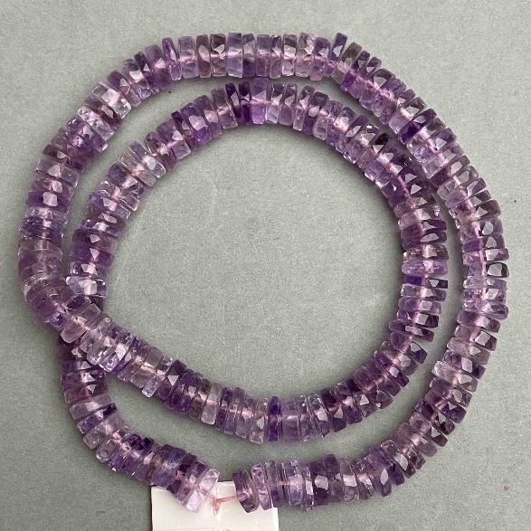 Amethyst beads faceted rondelle, diameter 7–7.5×2–3mm ±, length 40cm ± on a thread
