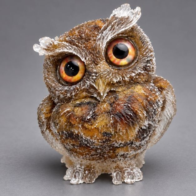 Souvenir figurine Owl made from reprocessed Tiger's Eye rough chips in resin, diameter 60x50x40mm +