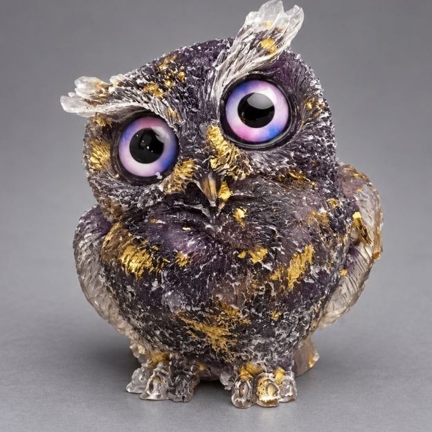 Souvenir figurine Owl, repurposed amethyst chippings set in resin, diameter 60x50x40mm+