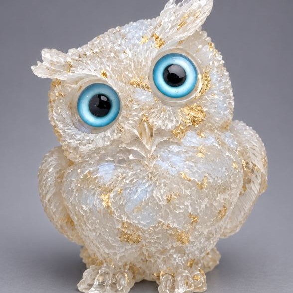 Souvenir figurine Owl, reworked opalite gemstone grit in resin, diameter 60x50x40mm+