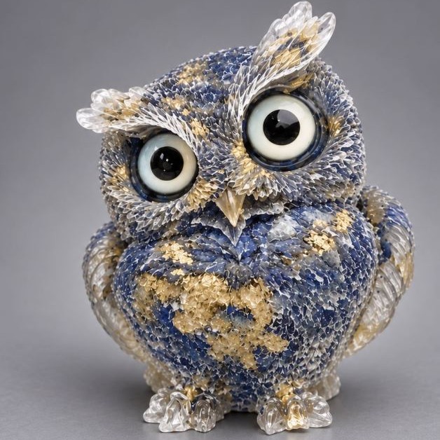 Souvenir figurine Owl made from reworked Lazurite chips in resin, diameter 60x50x40mm+
