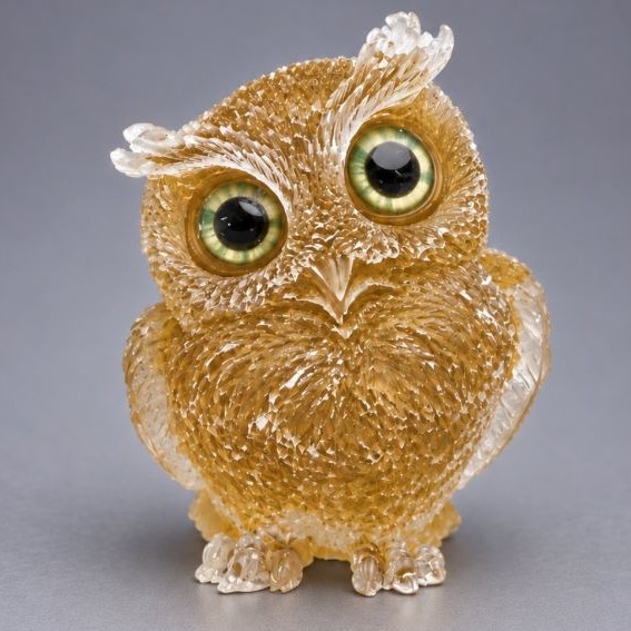 Souvenir figurine Owl reworked citrine rubble in resin, diameter 60x50x40mm+
