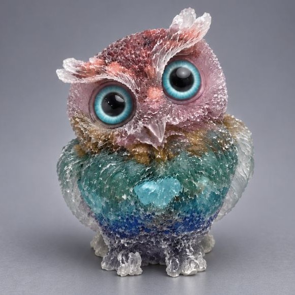 Souvenir figurine Owl recycled assorti gemstone chips in resin, diameter 60x50x40 mm+