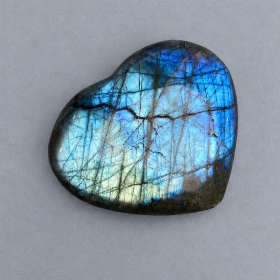 Labradorite souvenir stone in the shape of a heart 69x53 mm ± weight 129 g