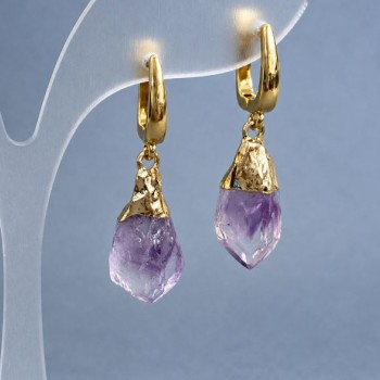 Amethyst earrings, unprocessed natural stone, diameter 12-22x7-10mm+- (assorted sizes), length 26-37mm+-