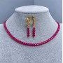 Choker set Ruby Corundum heart 4mm +/-, length 34 cm +/- chain 5cm +/- Earrings, length 33mm +/-