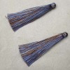 Handicraft tassel finding, "Grey-Brown-Blue stripe" brush, length 7 cm, diameter 7 mm, pair