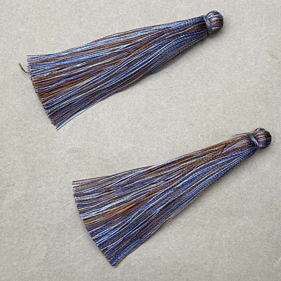 Handicraft tassel finding, "Grey-Brown-Blue stripe" brush, length 7 cm, diameter 7 mm, pair