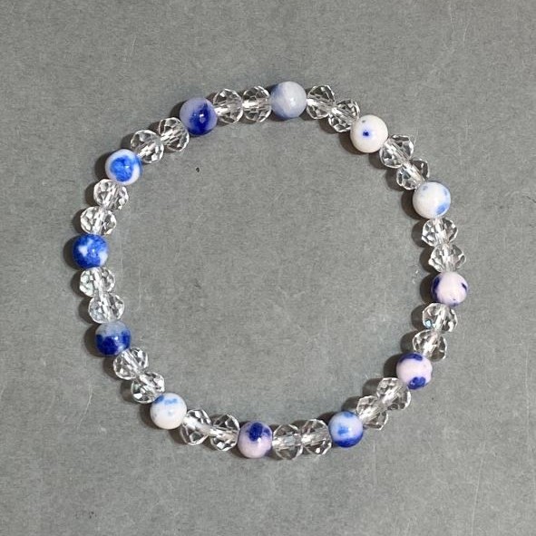 Stretch bracelet acrylic bead 6mm± Czech crystal faceted rondelle 6x5mm±, length 18cm±