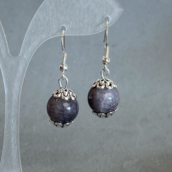 Earrings Iolite smooth bead 12mm±, length 36mm±