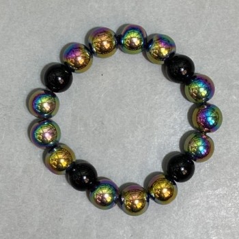Agate Hematite bracelet smooth bead 12mm ±, length 18cm ± stretch