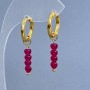Earrings Ruby Corundum heart 4mm+- gold-toned metal hooks, diameter 16mm+-, length 35mm+-