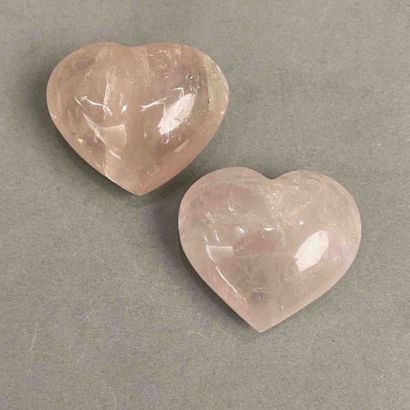 Pair Hearts Pink Quartz souvenir natural stone, diameter 44x37-41mm ±91g