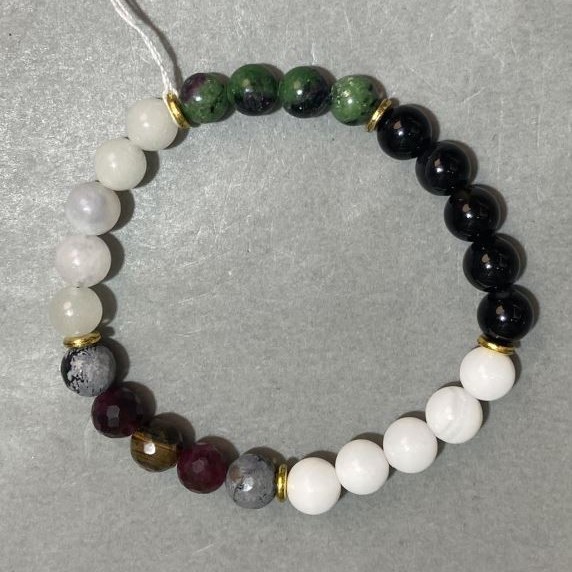 Bracelet Agate Coesite Mountain Crystal smooth round bead 8mm+-, length 18cm +- stretch