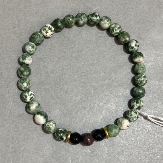 Moss Agate bracelet smooth round bead 6mm ±, length 18cm ± on stretch