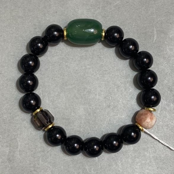 Bracelet Agate smooth round bead 10mm± Chrysoprase tumbled 18x13mm±, length 18cm ± stretch