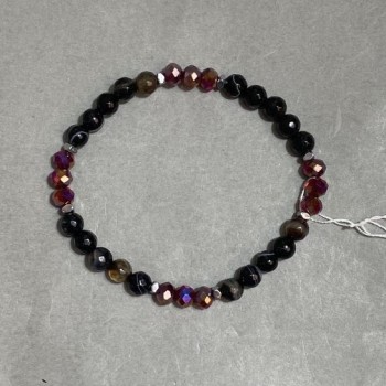 Agate bracelet faceted bead 6mm+- Czech crystal rondelle 6x5mm+-, length 18cm +- stretch