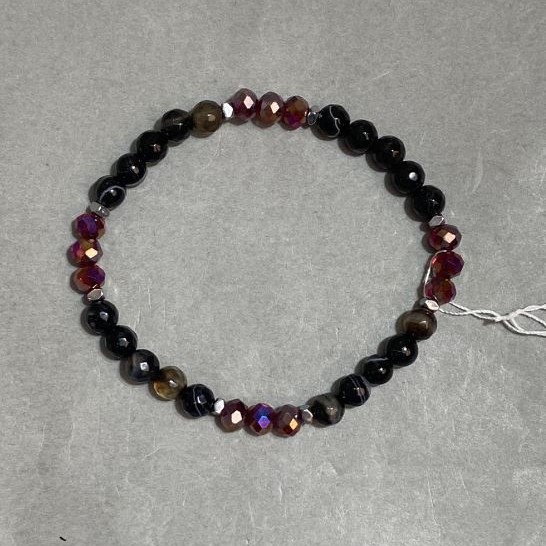 Agate bracelet faceted bead 6mm+- Czech crystal rondelle 6x5mm+-, length 18cm +- stretch