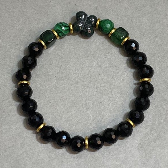 Agate Malachite bracelet faceted round bead 8mm ±, length 18cm ± stretch
