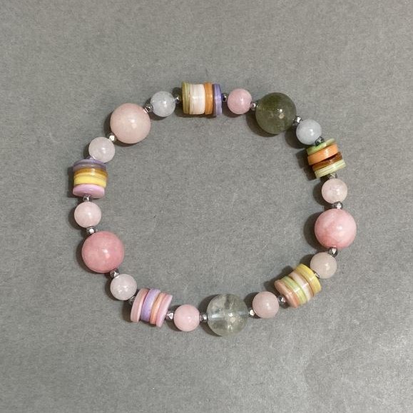 Bracelet Morganite smooth round bead 6mm+- 10mm+- with rondelle spacer 8x2mm+- length 18cm +- stretch