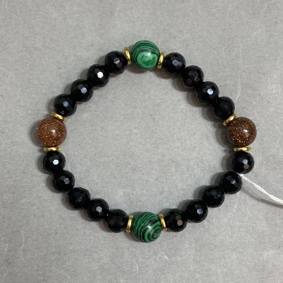 Bracelet Agate faceted bead bead 8mm ± Aventurine Golden sand bead 10mm ± length 18 cm ± stretch