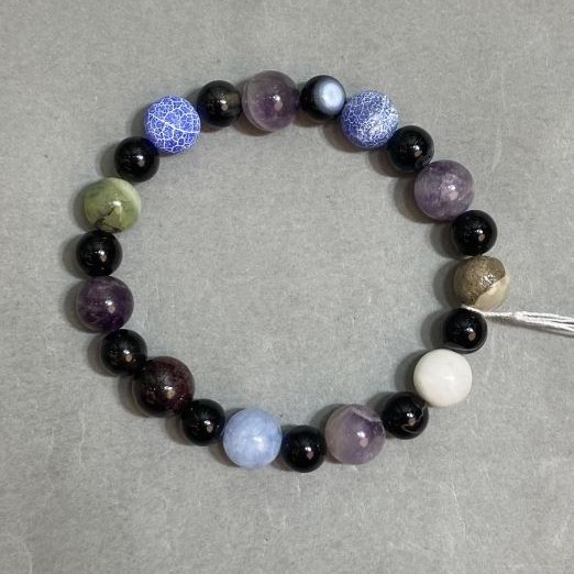 Amethyst bracelet smooth round bead 8mm± Agate round bead 6mm+-, length 18cm± stretch