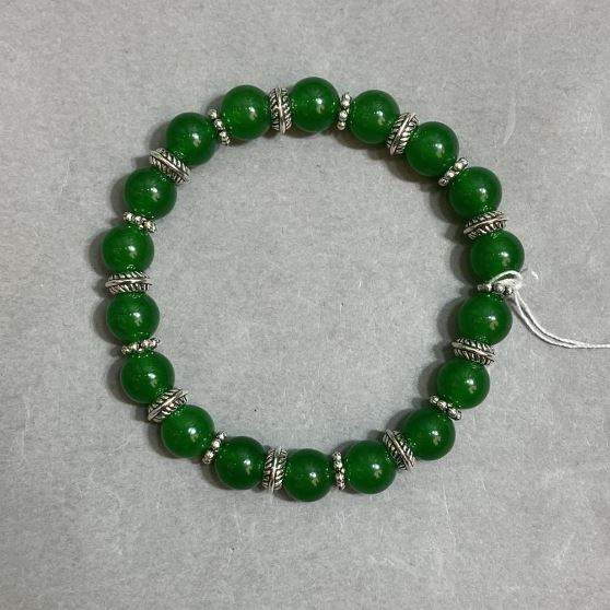 Bracelet Chrysoprase smooth round bead 8mm+- with inserts, length 18cm +- stretch
