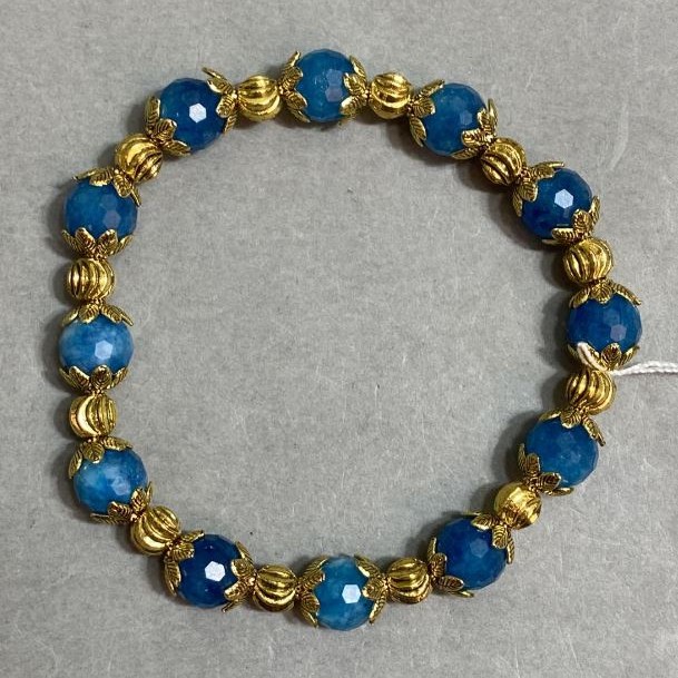 Apatite bracelet faceted round bead 8mm± with inserts, length 18cm± stretch