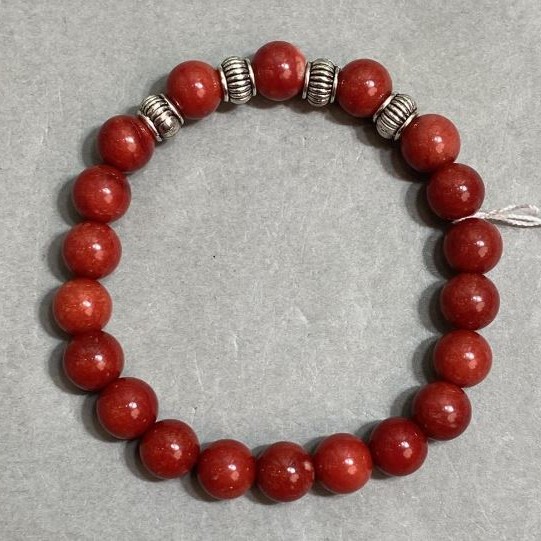 Bracelet Coral smooth round bead 8mm ±, length 18cm ± stretch